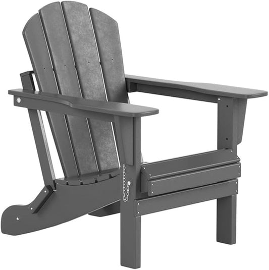 Costaelm Outdoor Folding Chair, Outdoor Seating Folding Firepit Chairs, All Weather Poly Adirondack Chair for Deck Backyard Garden Lawn Pool Patio, Gray