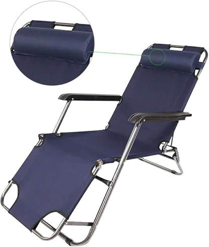 Patio Lounge Chair, Portable Folding Outdoor Patio Lounge Chairs Sun Pool Lawn Chaise with Pillow for Outdoor Camping Patio Lawn Beach (Dark Blue)