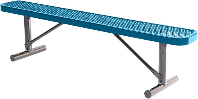 COATEDOUTDOORFURNITURE Heavy-Duty Portable Outdoor Bench Thermoplastic Coated, Expanded Metal, Commercial-Grade Seating, Made in America (Portable Without Back, 6 Ft, Light Blue)