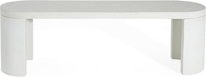 Christopher Knight Home Duro Durable Concrete Outdoor Bench with Modern White Terrazzo Effect, Outdoor Dining Chair, Oval Garden Bench with Pedestal Base, Extra Seating for Patio/Balcony, White