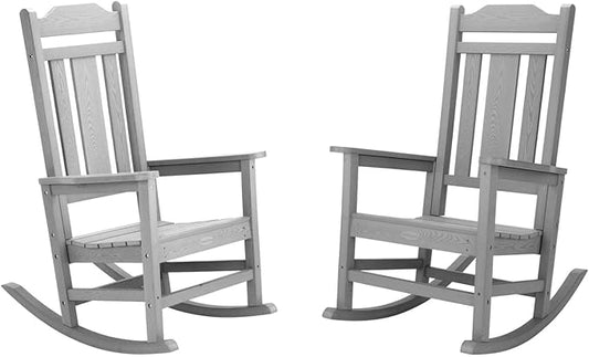 Outdoor Rocking Chairs Set of 2, HIPS All-Weather Resistant Patio Rocker Chair for Adults, Easy Assembly for Porch, Backyard, Lawn, Garden (Grey)