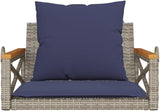 Gray PE Rattan Single Detachable Patio Swing Bench with Navy Cushions for Outdoor Relaxation, Modern Design - Photo 5