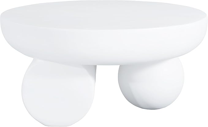 Christopher Knight Home Rico 27.5" Outdoor Coffee Table with Spherical and Cylinder Leg, MGO Round End Table with Ball Legs, No Assembly Patio Table for Poolside/Balcony/Backyard, White