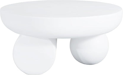 Christopher Knight Home Rico 27.5" Outdoor Coffee Table with Spherical and Cylinder Leg, MGO Round End Table with Ball Legs, No Assembly Patio Table for Poolside/Balcony/Backyard, White