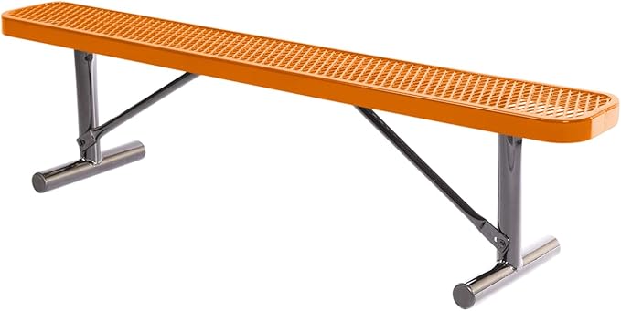 COATEDOUTDOORFURNITURE Coated Outdoor Furniture Heavy-Duty Portable Outdoor Bench Thermoplastic Coated, Expanded Metal, Commercial-Grade Seating, Made in America (Portable Without Back, 6 Ft, Orange)