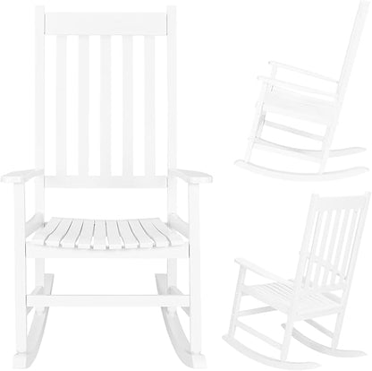 Outdoor Rocking Chairs Set of 2,Wood Porch Rocker for Adult,High Back Leisure Chair for Garden, Porch, Backyard, Poolside,250 Lb Heavy Duty Lounge Chair,Mecedora De Exterior,White 2 Pcs