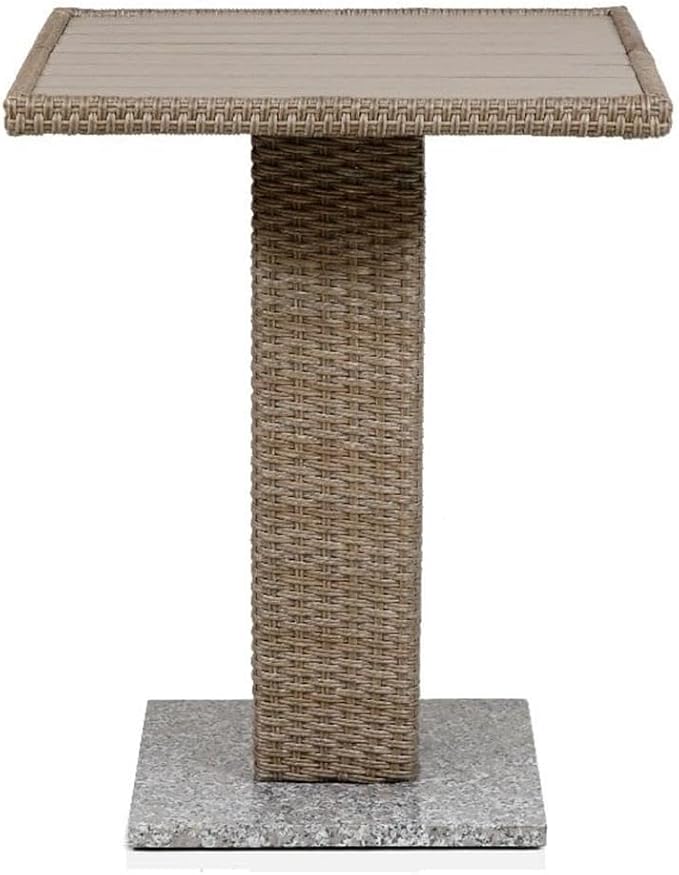 Pemberly Row Outdoor Patio Bistro Table, Natural PE Wicker/Rattan with Granite Base, Weather Resistant, 23.62 in Square - Photo 1