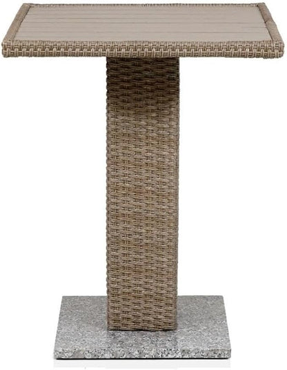 Pemberly Row Outdoor Patio Bistro Table, Natural PE Wicker/Rattan with Granite Base, Weather Resistant, 23.62 in Square, 29.13 in Height, Transitional Style Dining Table for Balcony, Deck or Patio Use