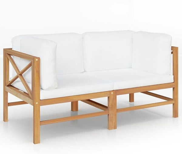 2-Seater Outdoor Bench with Cream Cushions, Solid Teak Wood Garden Seat, Modern Patio Furniture for Balcony - Photo 1