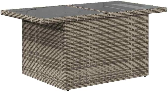 Grey PE Rattan Outdoor Coffee Table with Tempered Glass - Photo 7