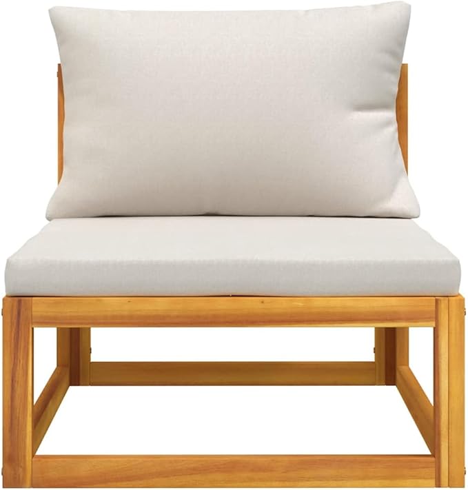 Garden Lounge Set, Light Grey Cushions, Natural Acacia Wood, Modular Outdoor Seating for Patio & Balcony