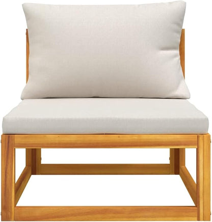 Garden Lounge Set, Light Grey Cushions, Natural Acacia Wood, Modular Outdoor Seating for Patio & Balcony