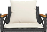 Single Swing Bench with Cushions, Modern Black Rattan Outdoor Hanging Seat for Patio, Garden, Balcony - Photo 4