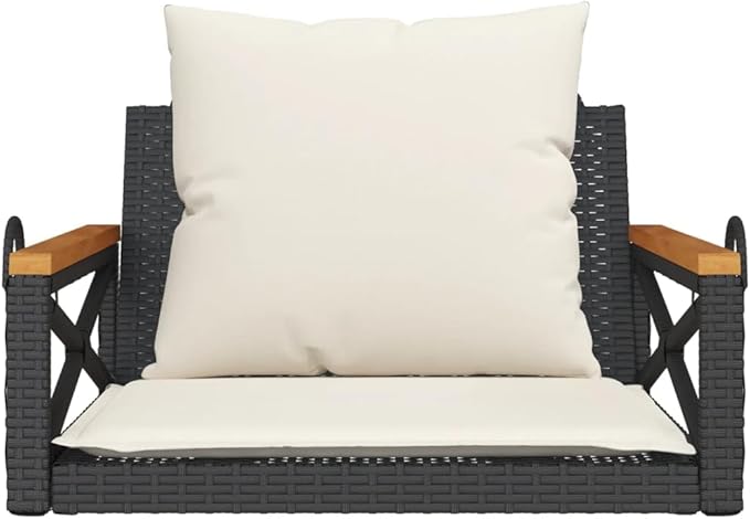 Swing Bench Black and Cream White with Cushions, 4-Piece Outdoor Patio Furniture Set for Garden, Backyard, Balcony - Photo 5
