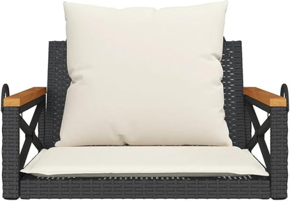 Swing Bench Black and Cream White with 4 Cushions, Outdoor Patio Furniture for Garden, Durable Poly Rattan and Steel Frame, Comfortable Seating for Relaxation