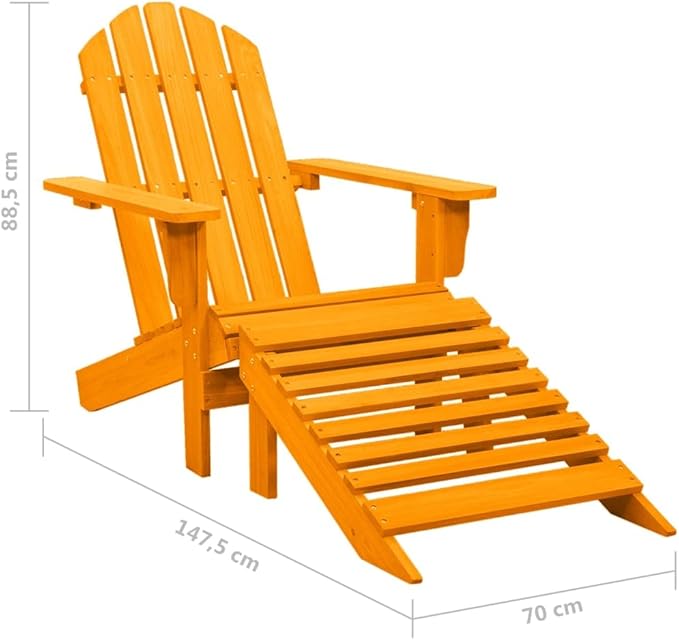 Solid Fir Wood Adirondack Chair with Ottoman Orange Outdoor Patio Furniture for Relaxing in Garden Backyard or Deck - Photo 2