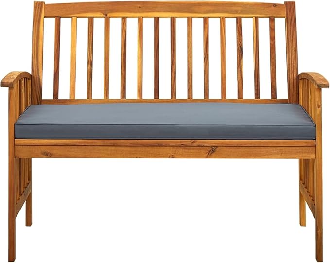 Patio Bench with Cushion, Outdoor Bench, Wooden Bench with Backrest, Vintage Garden Wooden Bench for Patio, Garden, Yard - Photo 4
