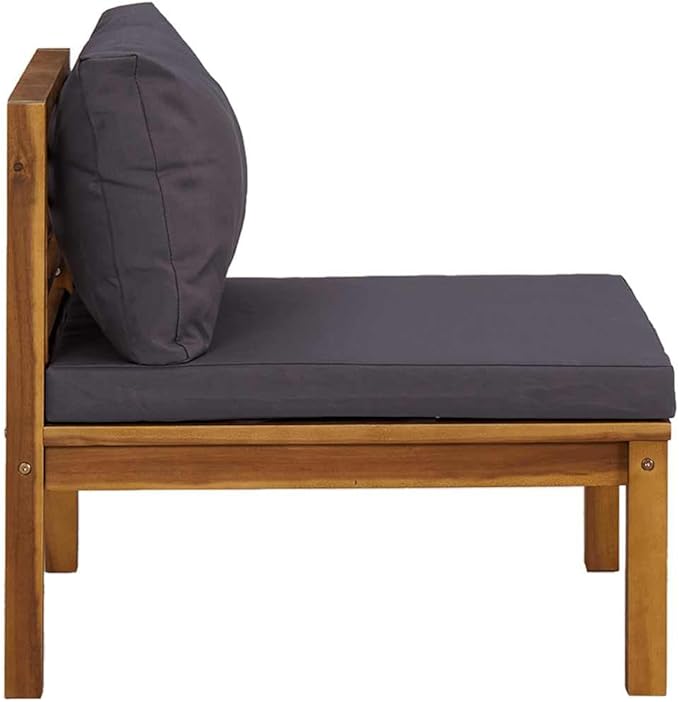 Outdoor Sectional Middle Sofa Dark Grey, 27.2x25.6x24.6in Solid Acacia Wood Frame - Photo 5
