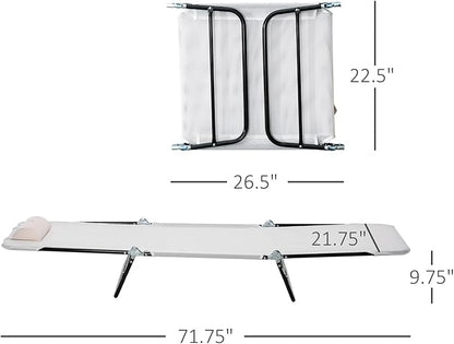 Outdoor Tanning Chair with Pillow, Folding Chaise Lounge Chair with Adjustable Backrest, Portable Lay Flat Beach Lounge Chairs for Sunbathing Poolside Patio Lawn Camping(Cream White)
