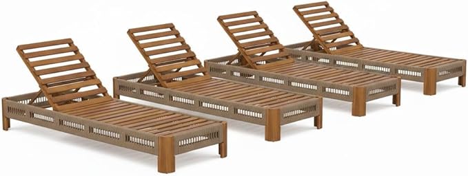 Christopher Knight Home Lamon Acacia Wood Chaise Lounge Chair Outdoor Set of 4, Woven Rope Accents - Photo 5