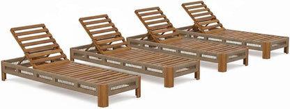 Christopher Knight Home Lamon Acacia Wood Chaise Lounge Chair Outdoor Set of 4, Woven Rope Accents, Solid Wood Patio Chaise Lounge, Poolside Sun Lounger, Adjustable Backrest Sunbathing Chair, Natural