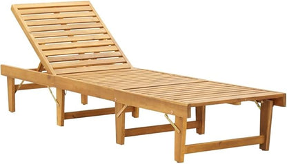 Folding Acacia Wood Sun Lounger 24 x 78.7 x 33.9 in Grey Reclining Outdoor Chaise for Patio Poolside Backyard Balcony
