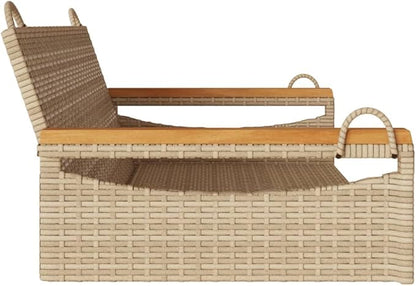 Beige Poly Rattan Swing Bench for Patio and Garden, 2-Seater Outdoor Furniture with UV-Resistant Durable Frame, Easy Assembly and Low Maintenance Comfortable Seating
