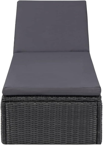 Adjustable Rattan Sunlounger Outdoor Chaise Lounge 77.9"x23.6"x32.9" Black PE Rattan Recliner Patio Lounger for Garden Pool Backyard Balcony