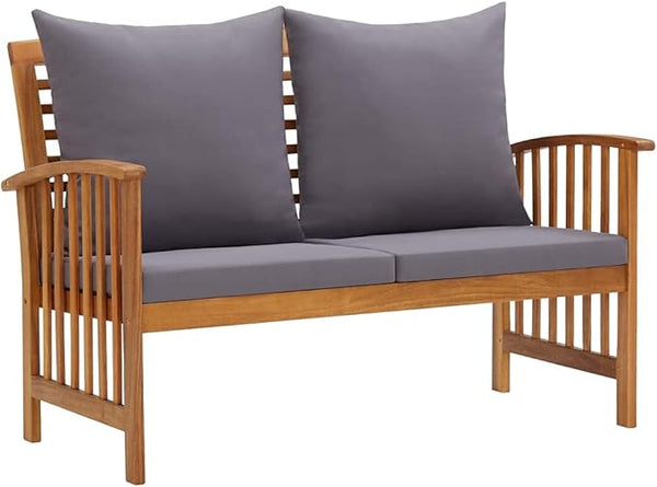 Outdoor Garden Bench with Cushions Solid Acacia Wood Rectangular Rustic Patio Seating for Two Comfortable Garden - Photo 1