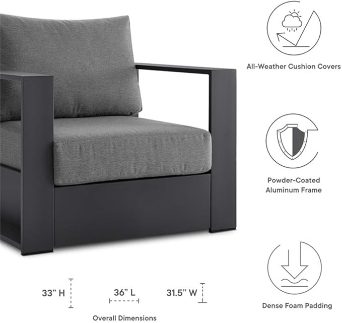 Modway Tahoe Aluminum Outdoor Patio Armchair in Gray Charcoal