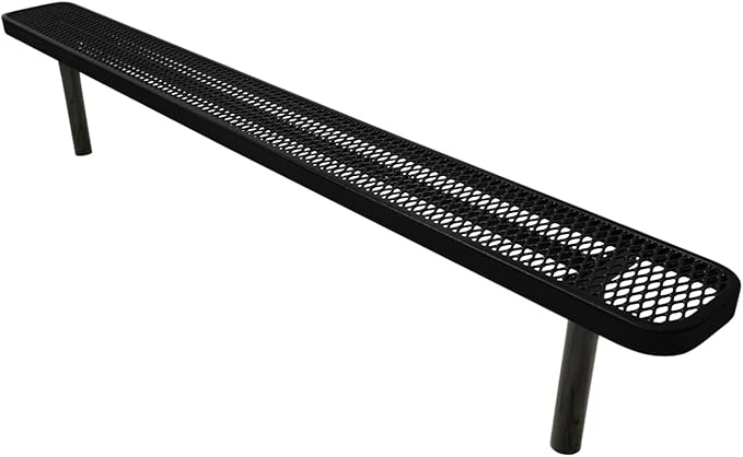 COATEDOUTDOORFURNITURE Coated Outdoor Furniture Heavy-Duty Outdoor Bench Thermoplastic Coated, Expanded Metal, Commercial-Grade Seating, Made in America (Inground Without Back, 8 Ft, Textured Black)