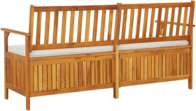 Storage Bench with Cushion Garden Bench Outdoor Bench for Outdoors Porch Entryway Furniture for Yard 66.9" Solid Wood Acacia