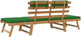 Convertible Garden Bench with Cushions, Outdoor Daybed, Acacia Wood Patio Furniture, Grey Wash Finish Brown and Green - Photo 9