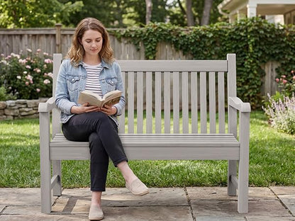 Psilvam Garden Bench, 2-Person Poly Lumber Patio Bench, All-Weather Outdoor Bench that Never Rot and Fade, Memorial Bench, Suit for Garden, Porch and Park(Grey)