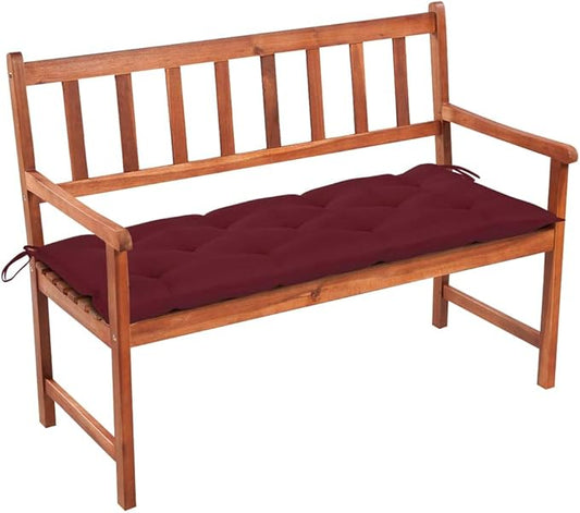 Solid Acacia Wood Garden Bench with Fabric Cushion, 1 Piece Natural Wooden Bench for Outdoor Patio and Balcony Seating