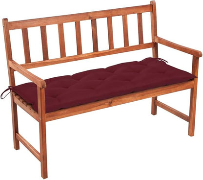 Solid Acacia Wood Garden Bench with Fabric Cushion, Rustic Outdoor Seating for Patio and Balcony, Durable Weather-Resistant Construction, Easy Assembly with Soft Polyester
