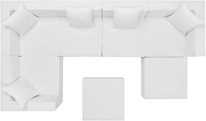 Modway EEI-4387-WHI Saybrook Patio Upholstered Sectional Sofa in White, 7-Piece Set