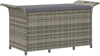 Grey Polyethylene Rattan Garden Bench, Weatherproof Outdoor Seating with Storage, Patio Furniture for 2 People, 45.7x45.7x22.4 Inches Patio Bench