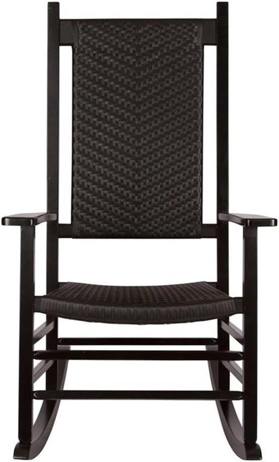 Pemberly Row Traditional Hardwood Patio Porch Rocker, Black Finish, 45.25" H x 27" W x 34" D, Durable Kiln-Dried Wood with Ergonomic Seat, High Back, Indoor/Outdoor Comfortable Seating