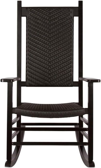 Pemberly Row Traditional Hardwood Patio Porch Rocker, Black Finish, 45.25" H x 27" W x 34" D, Durable Kiln-Dried Wood with Ergonomic Seat, High Back, Indoor/Outdoor Comfortable Seating