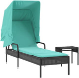 Patio Sun Lounger Black with Adjustable Backrest and Retractable Canopy - Photo 3