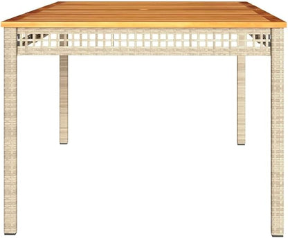 Large Rectangular Garden Table, Outdoor PE Rattan Dining Table for 6, Weather-Resistant Patio Furniture for Backyard, Balcony and Terrace, Beige