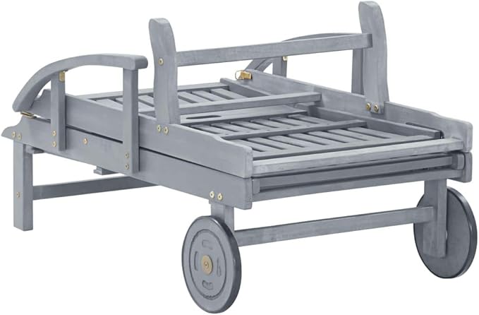 Solid Acacia Wood Gray Sunlounger 78.7x26.8x34 in with Adjustable Backrest & Wheels - Photo 9