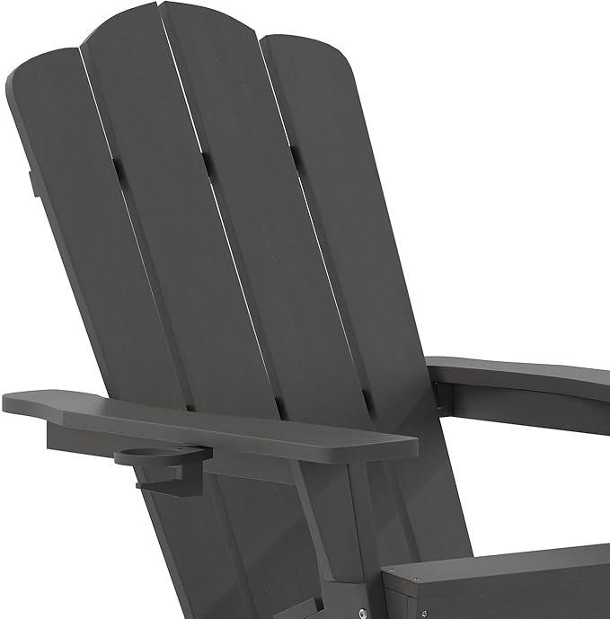 Flash Furniture Newport Adirondack Rocking Chairs with Cup Holder, Weather Resistant Poly Resin Adirondack Rocking Chairs, Set of 2, Gray