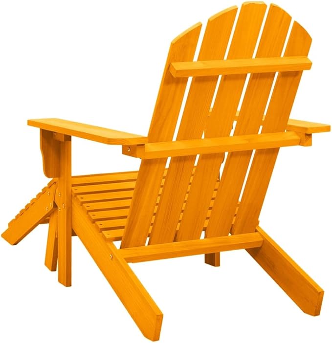 Solid Fir Wood Adirondack Chair with Ottoman Orange Outdoor Patio Furniture for Relaxing in Garden Backyard or Deck - Photo 5