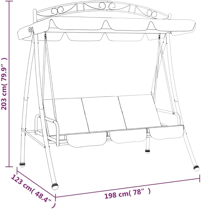 3-Seater Garden Swing Bench, Outdoor Patio Porch Swing with Bed Conversion, Powder-Coated Steel Metal Frame - Photo 9