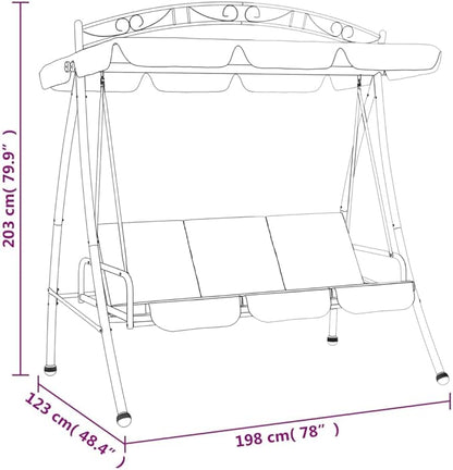3-Seater Garden Swing Bench, Outdoor Patio Porch Swing with Bed Conversion, Powder-Coated Steel Frame, Weather-Resistant Canopy for Backyard and Terrace