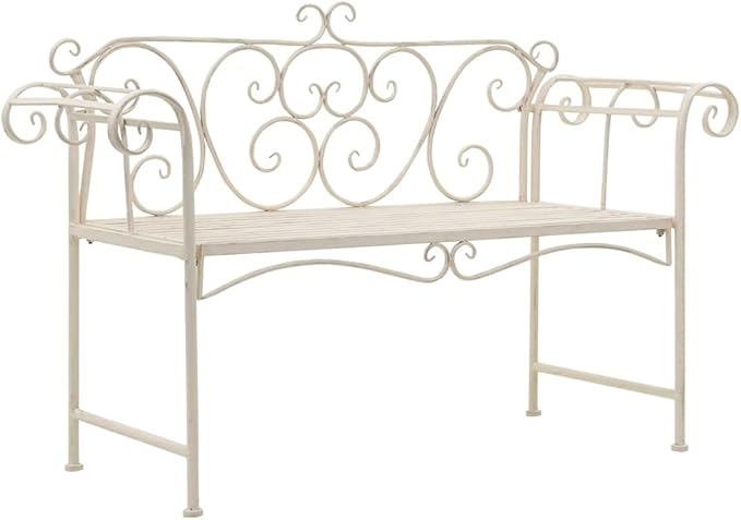 Love Seat Bench White Cast Iron Antique Designed Outdoor Patio Porch Home Garden Parks Backyard Pool,Garden Bench 52" Metal Antique White-Fast delivy