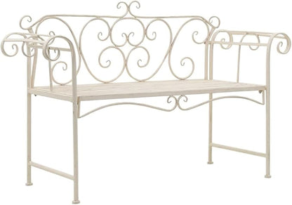 Love Seat Bench White Cast Iron Antique Designed Outdoor Patio Porch Home Garden Parks Backyard Pool,Garden Bench 52" Metal Antique White-Fast delivy