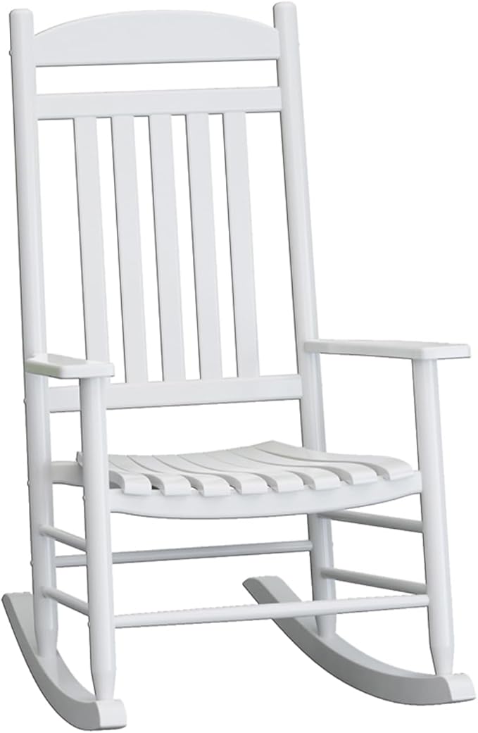 Wooden Outdoor Rocking Chair, Weatherproof Oversized Rocking Chair, Heavy Duty Comfort with 450 lbs Weight Capacity, Solid Relaxing Rocker with High Back for Patio, Porch, Living Room (white)